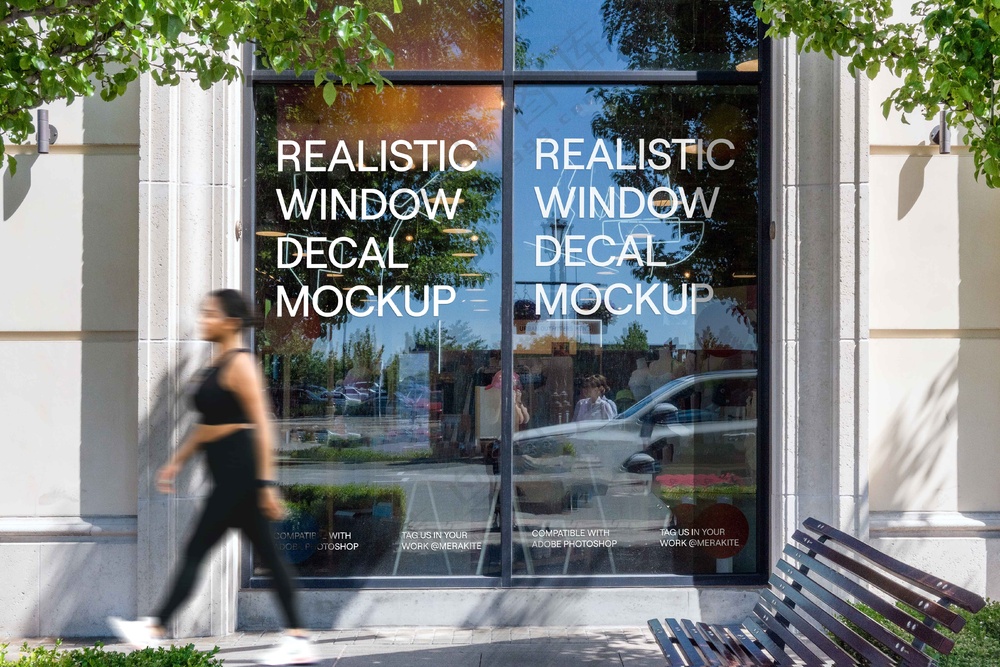 店铺透明玻璃橱窗logo标签贴图样机06