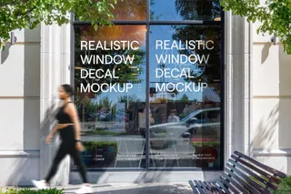 店铺透明玻璃橱窗logo标签贴图样机06