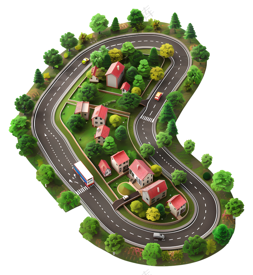 带蜿蜒道路的小型城镇