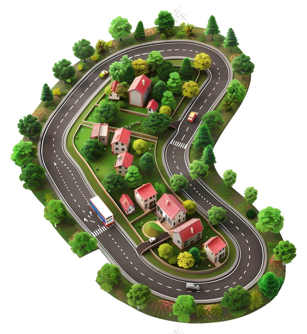 带蜿蜒道路的小型城镇