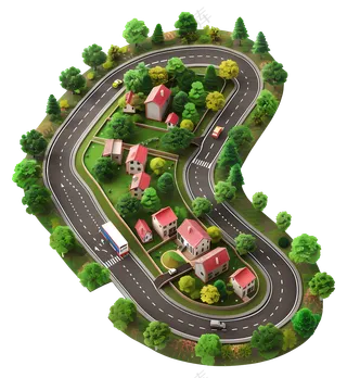带蜿蜒道路的小型城镇