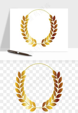边框橄榄桂枝麦穗奖章png免抠