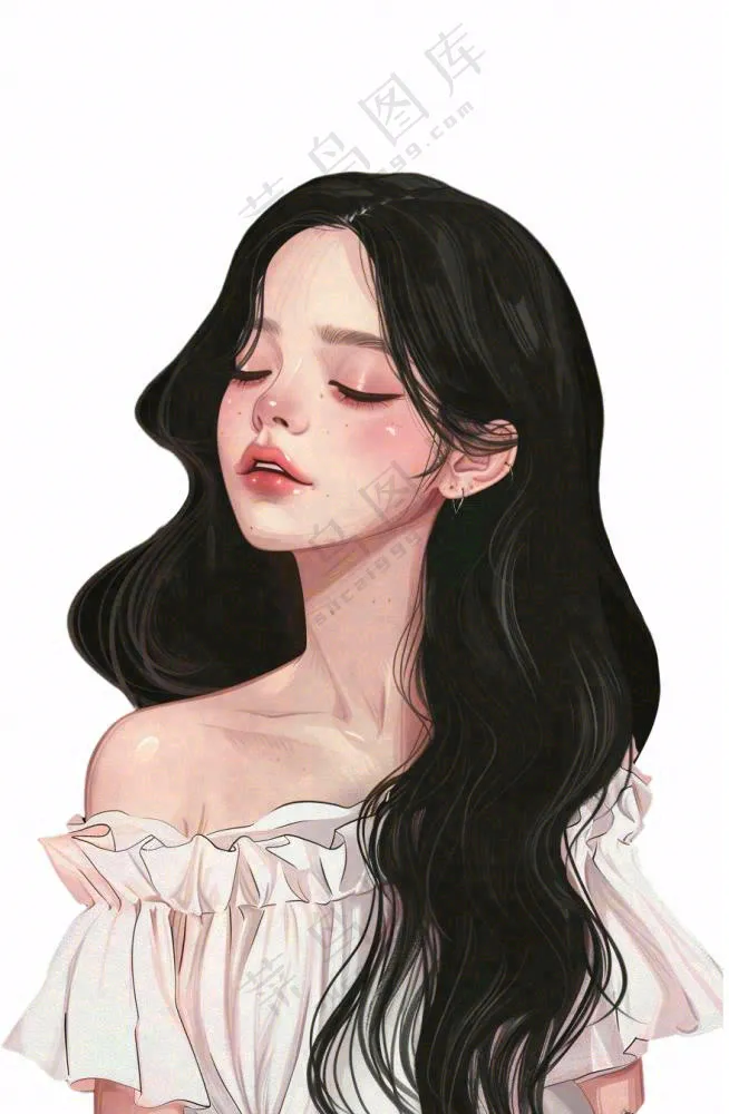 白色衣服的长头发少女美丽人物卡通插画免抠
