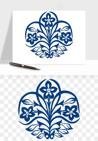青花瓷花纹花卉图案png免抠