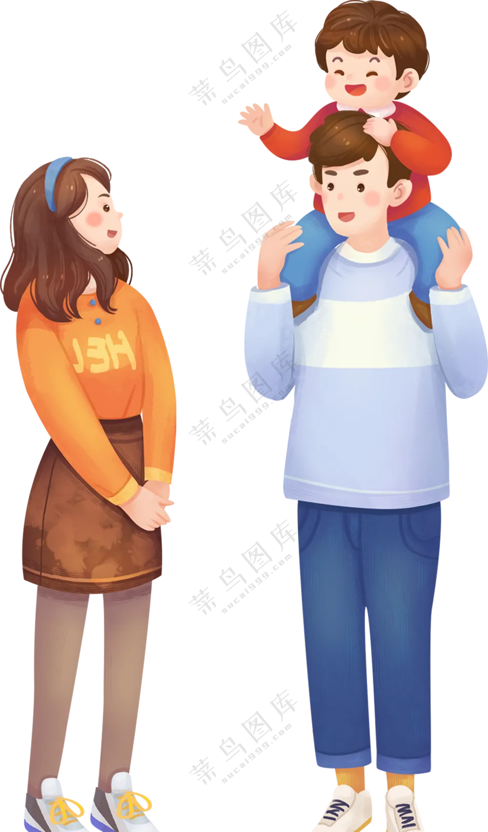 其乐融融的温馨一家人插画免抠图片