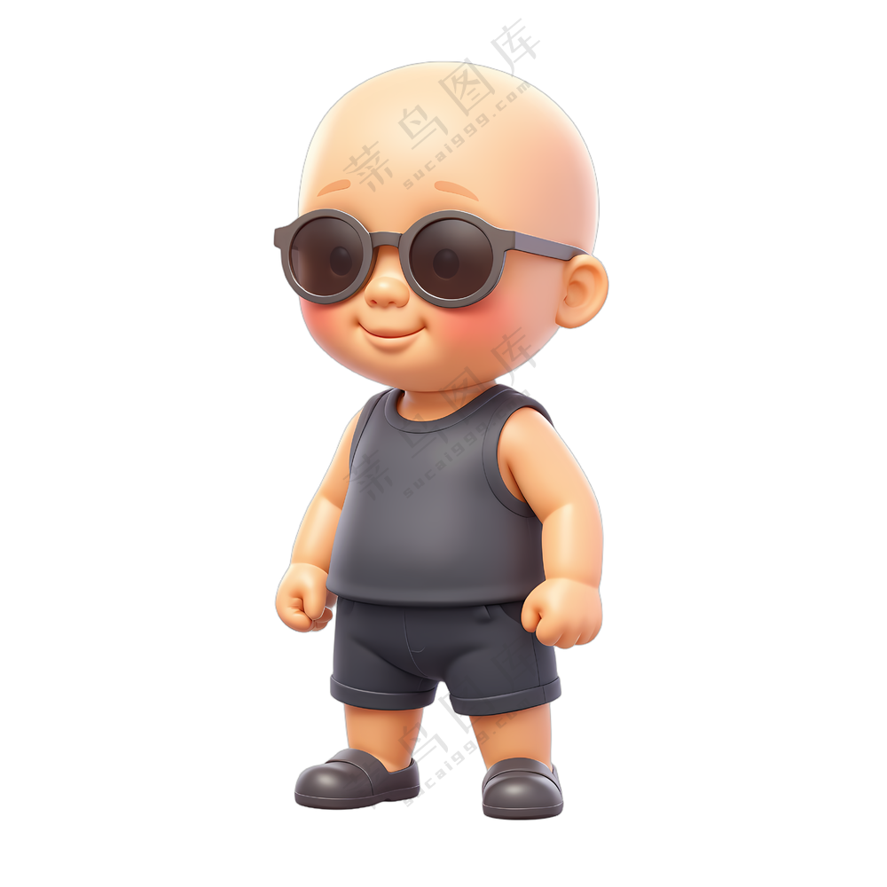 光头男孩戴墨镜