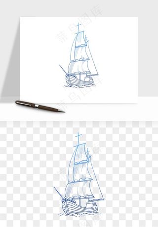 手绘航行帆船png免抠
