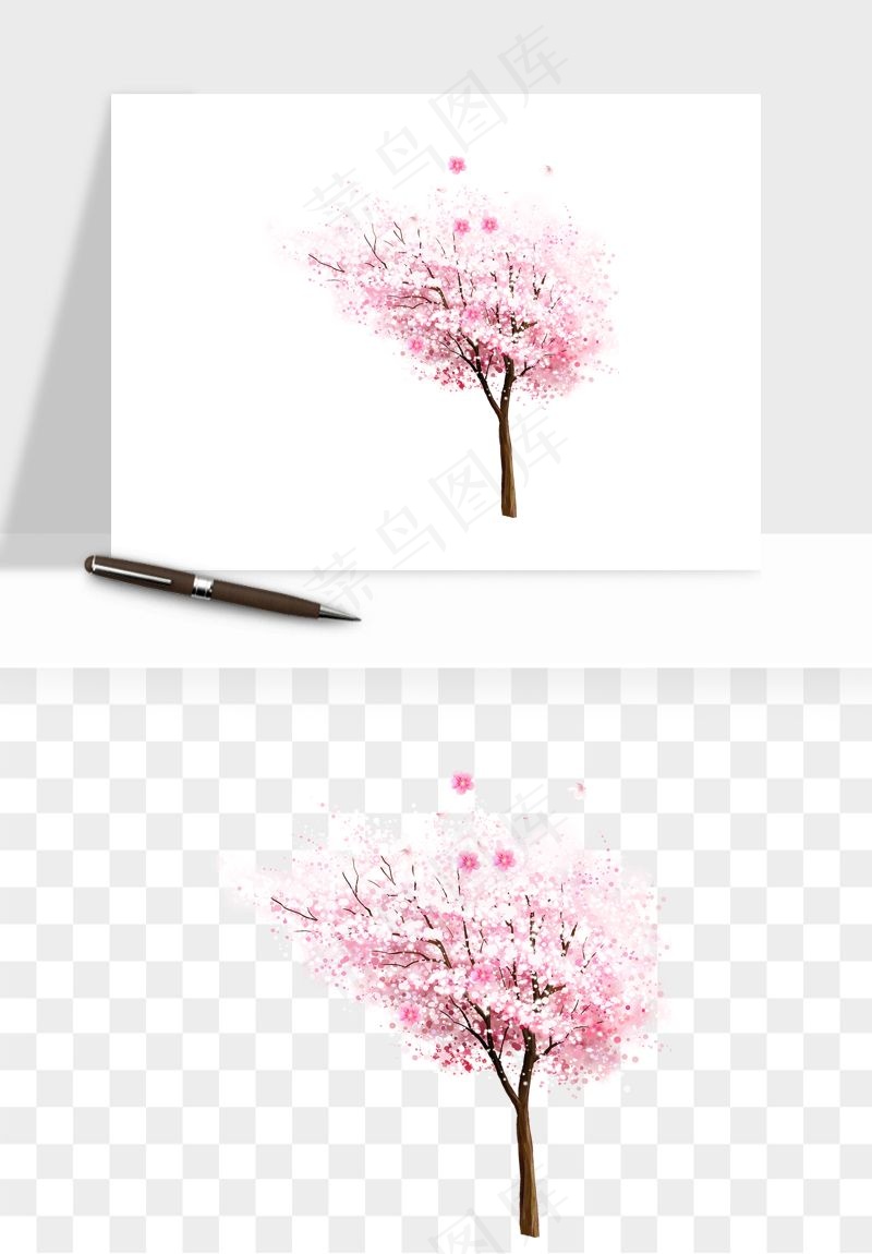 手绘樱花树png免抠