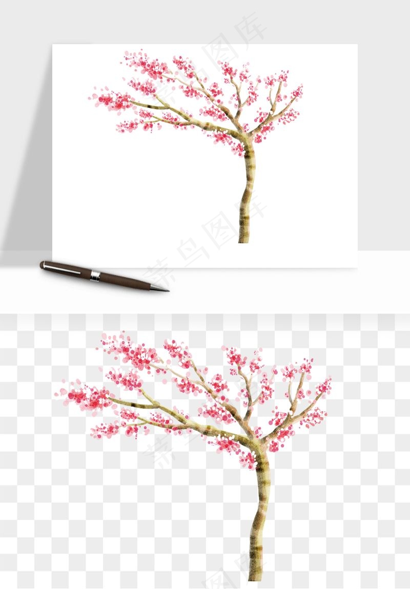 手绘樱花树png免抠
