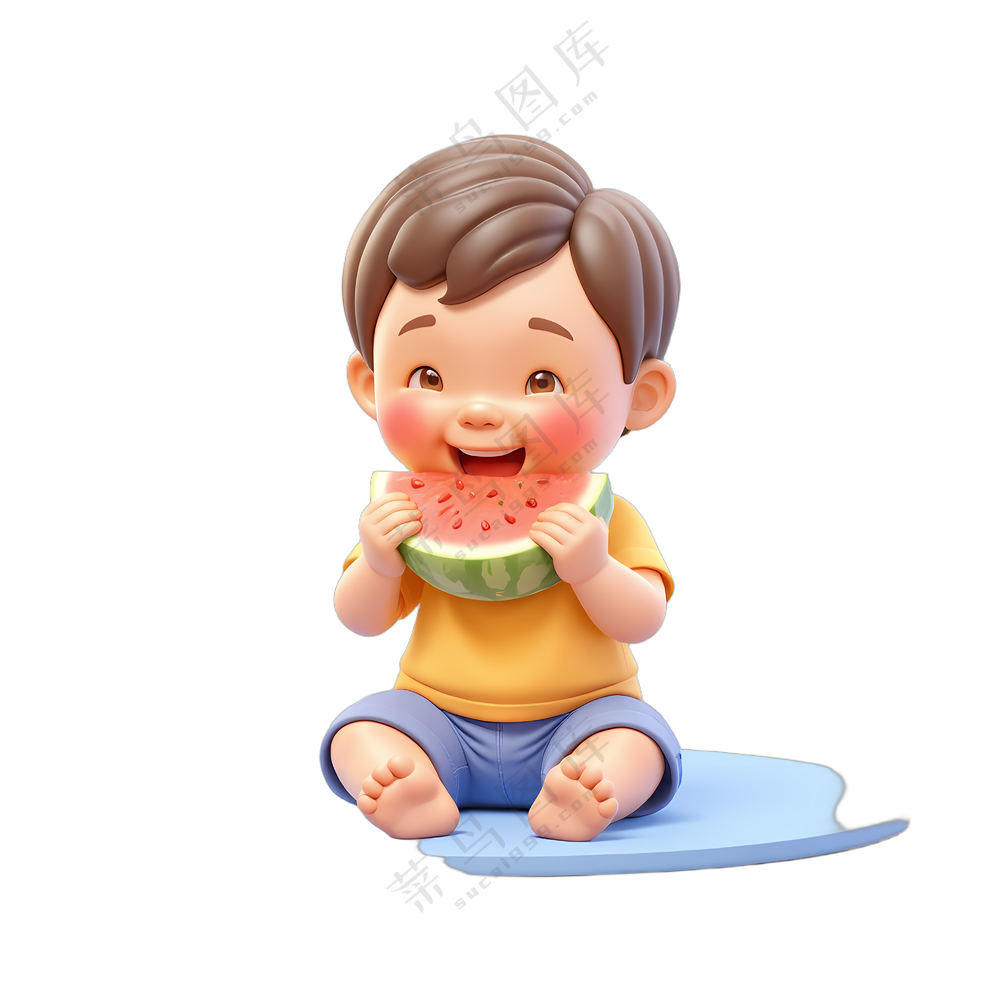 吃西瓜的小男孩