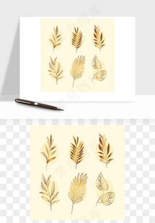 手绘金色叶子矢量png免抠