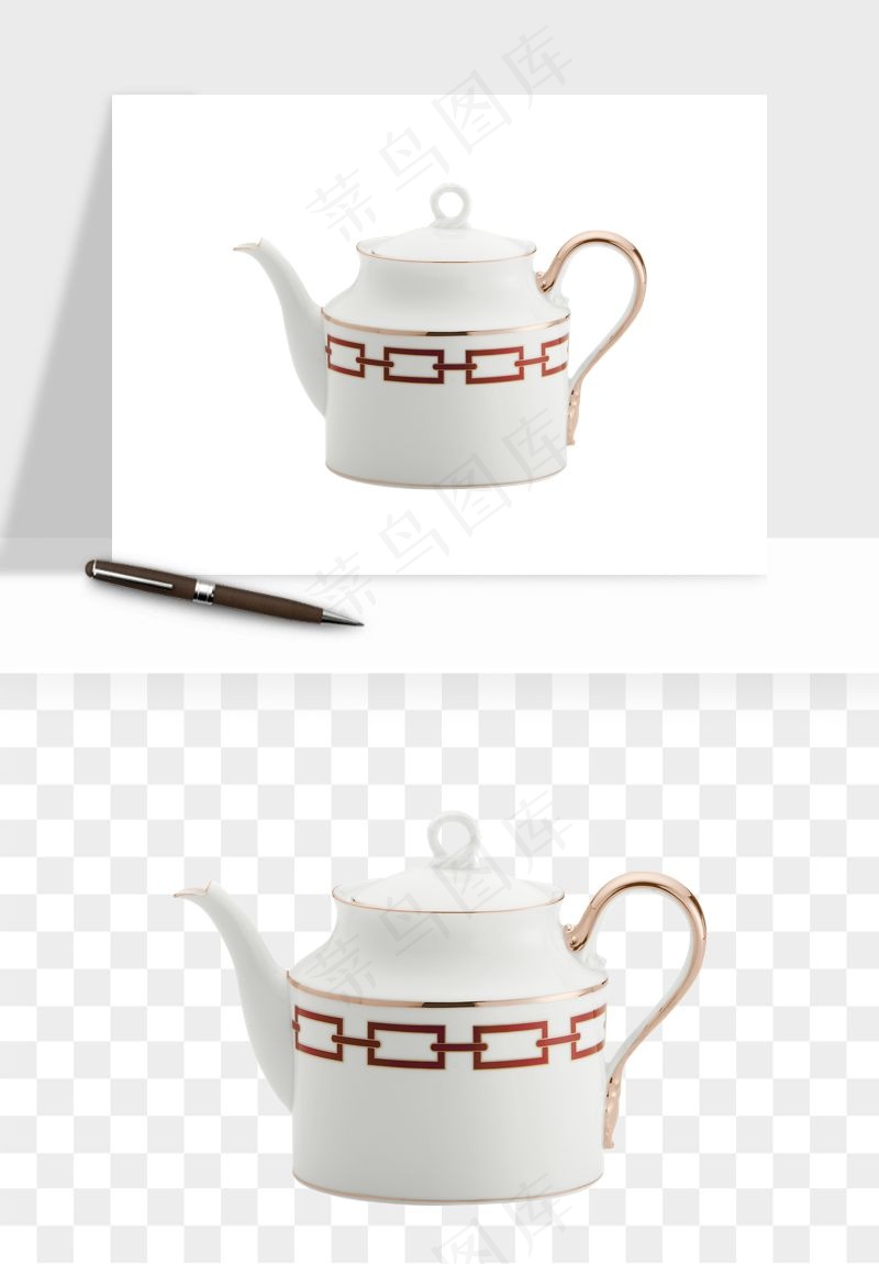 白瓷陶瓷茶壶png免抠
