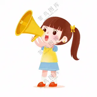 可爱女孩手握喇叭叫卖可爱卡通免抠