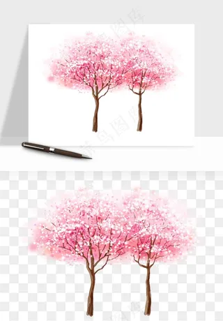 手绘樱花树png免抠