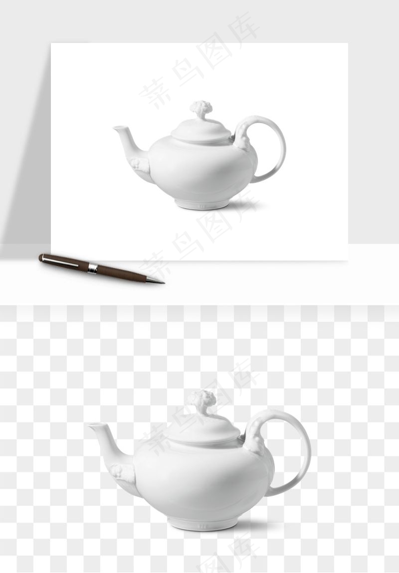 白瓷陶瓷茶壶png免抠