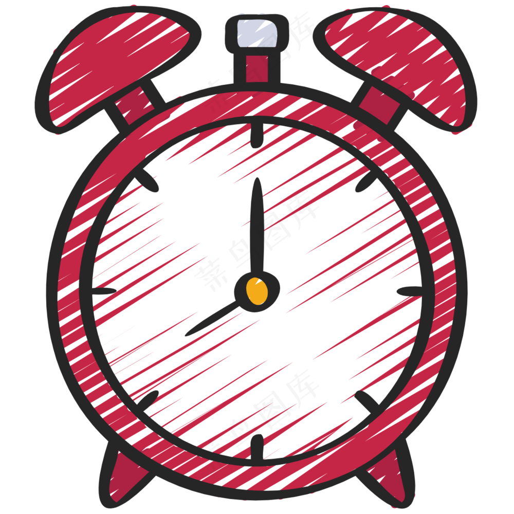 红色闹钟 铅笔手绘图标icon