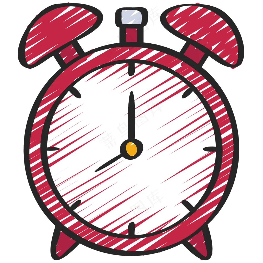 红色闹钟 铅笔手绘图标icon
