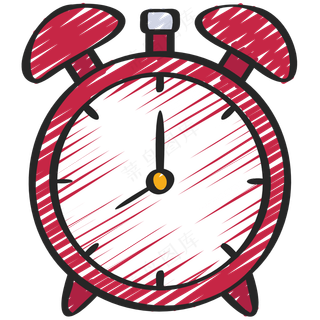 红色闹钟 铅笔手绘图标icon