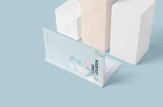 蓝色清新几何元素书籍样机-05