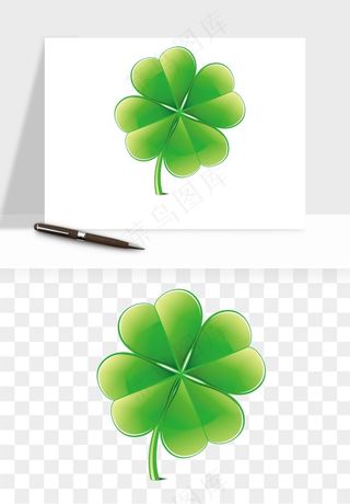手绘四叶草幸运植物png免抠