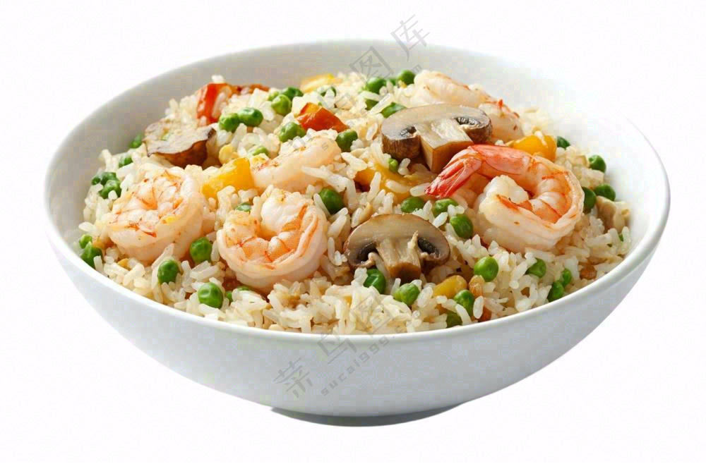 海鲜蘑菇炒饭食物摄影图免抠