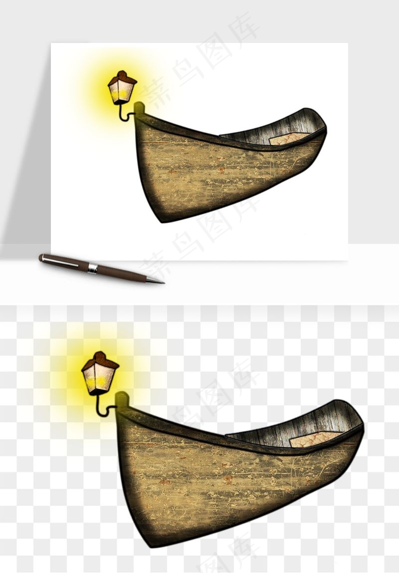 手绘木船小船png免抠