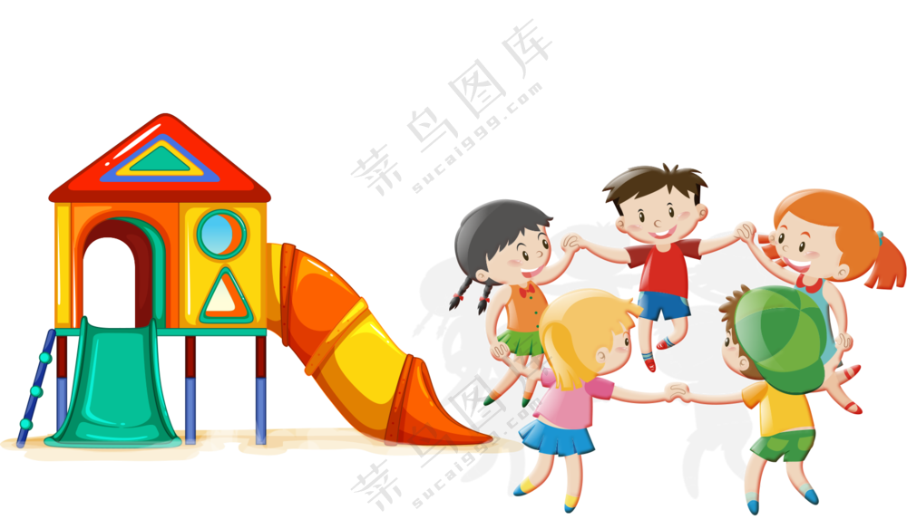在滑滑梯旁玩耍的儿童免抠图片素材