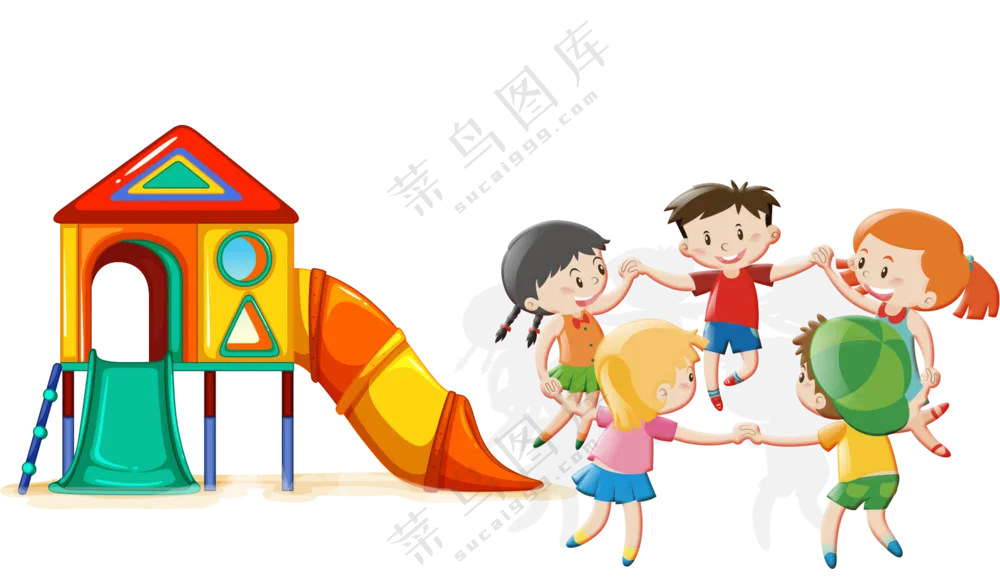 在滑滑梯旁玩耍的儿童免抠图片素材
