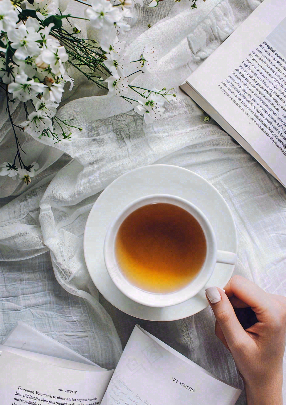 下午茶休闲学习阅读场景世界读书日摄影图