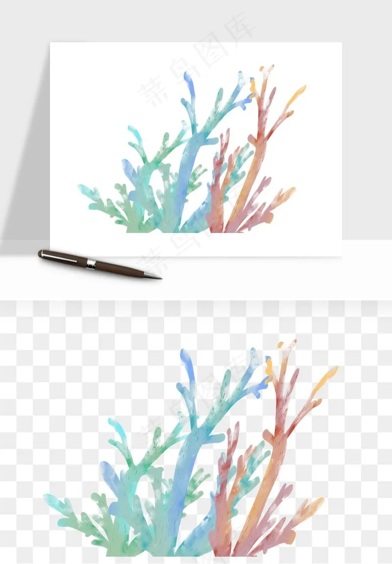 卡通珊瑚海底植物png免抠