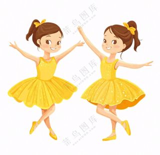 跳舞的女孩芭蕾舞舞蹈卡通插画免抠