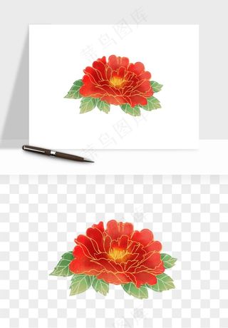 手绘国潮牡丹花花卉图案png免抠