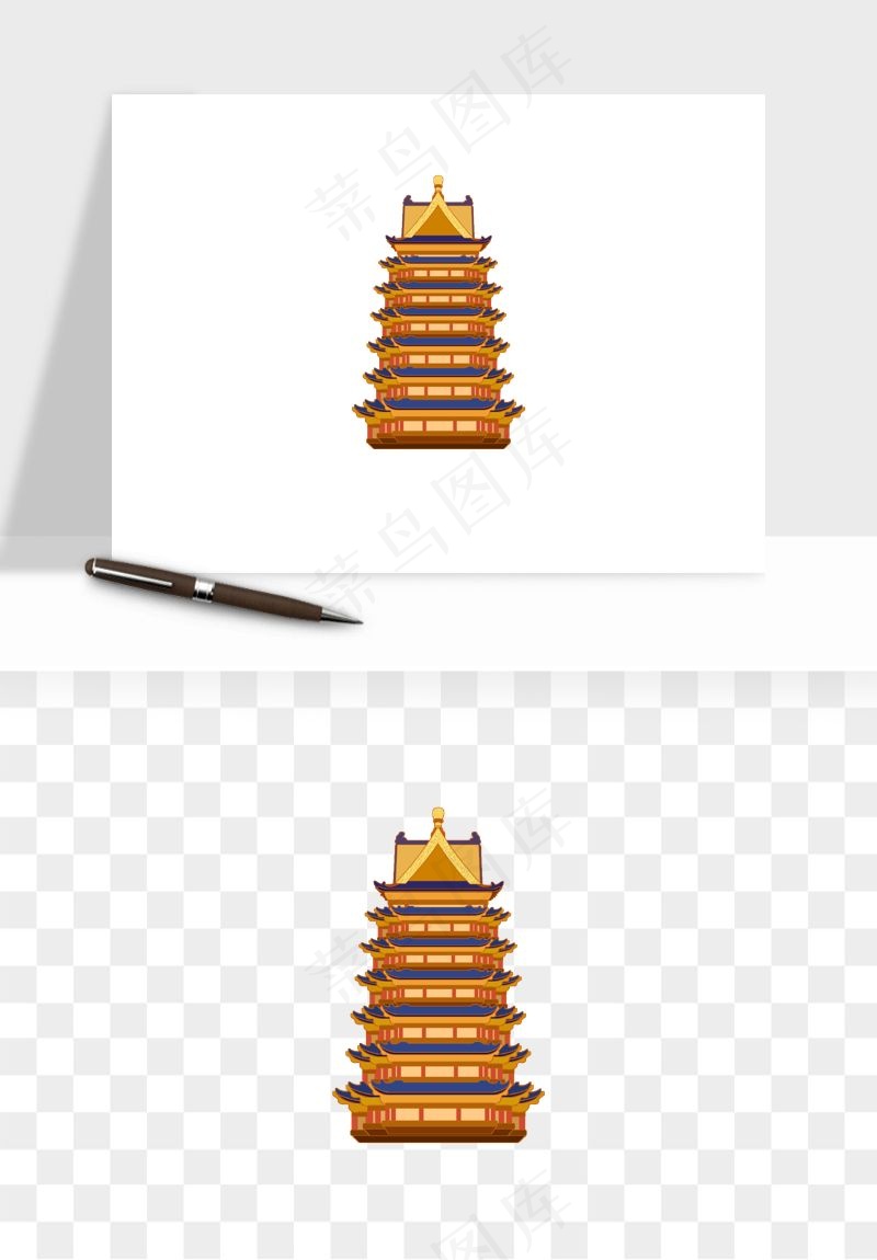 国潮风古建筑古楼古塔鼓楼psd,png免抠图