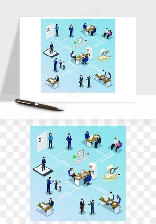 立体2.5D公司人物办公场景矢量png免抠