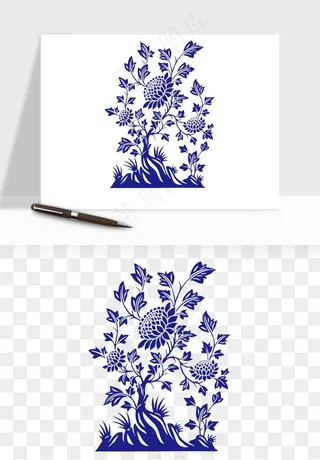 青花瓷花纹花卉图案png免抠