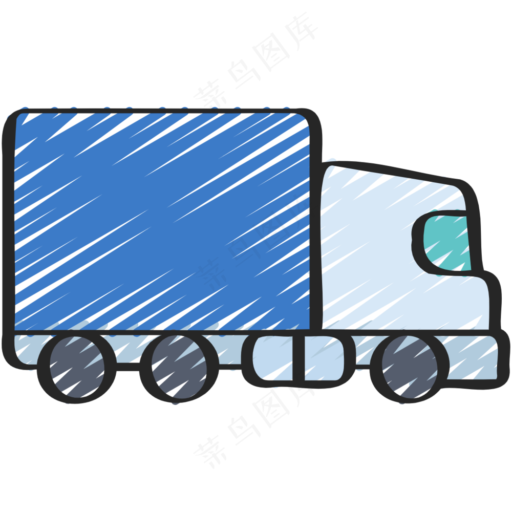 蓝色小货车 铅笔手绘图标 icon
