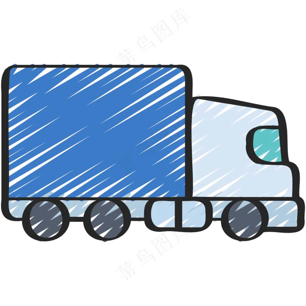 蓝色小货车 铅笔手绘图标 icon