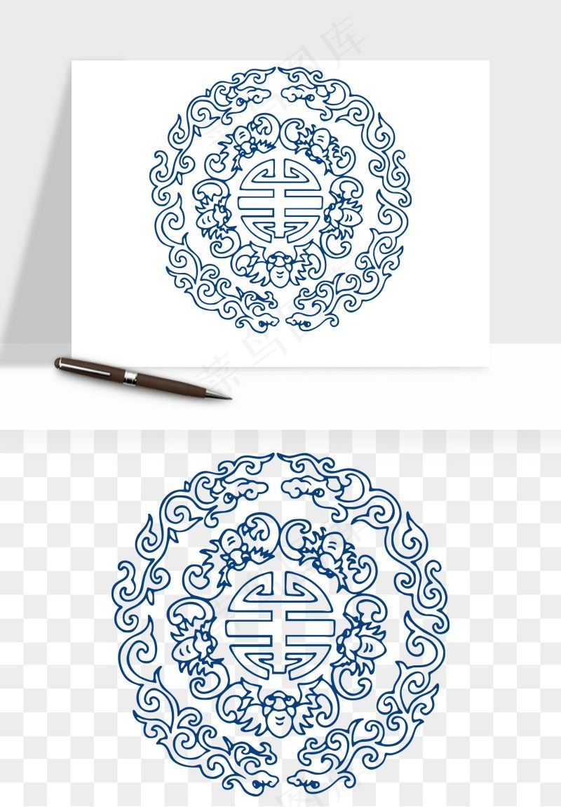 青花瓷花纹花卉图案png免抠