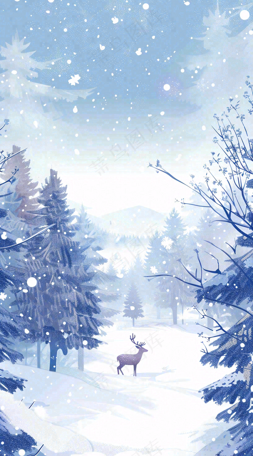 冬天白雪覆盖寒冷唯美雪景大寒插画背景