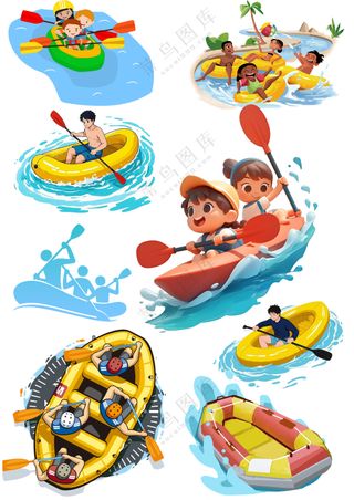 皮划艇运动漂流插画元素大合集