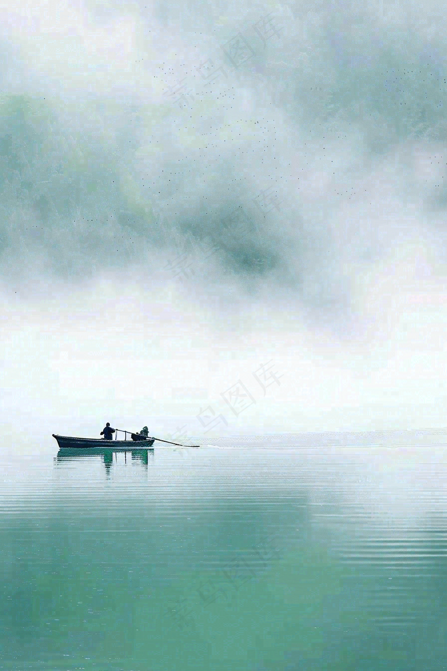 天青色烟雨绿水青山夏天避暑处暑大暑背景