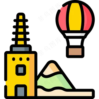 热气球旅行 线性彩色图标