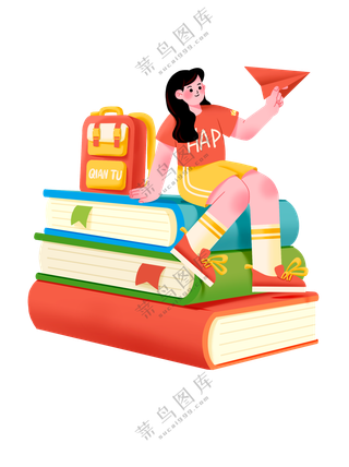 开学季女孩透明素材