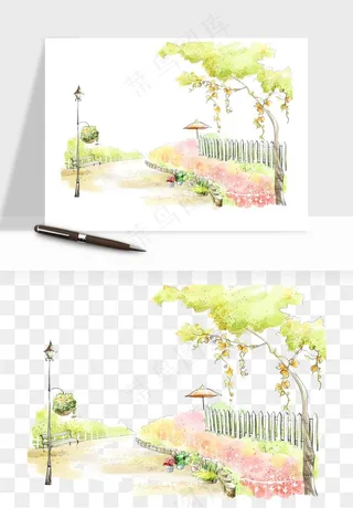 水彩手绘树木png免抠