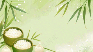 中国风竹子水彩插画淡雅端午节插画背景