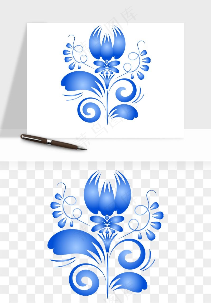 青花瓷花纹花卉图案png免抠