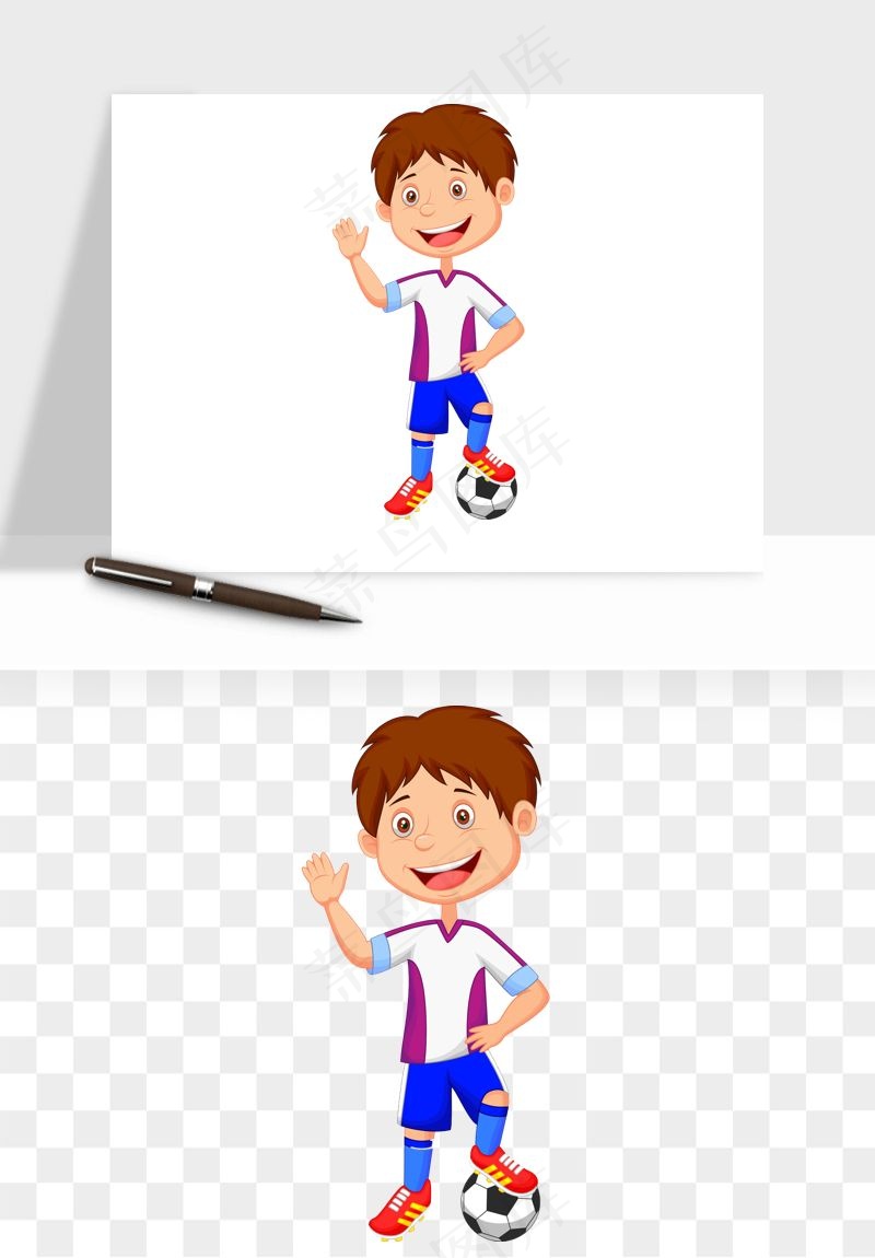 卡通踢足球男孩png免抠