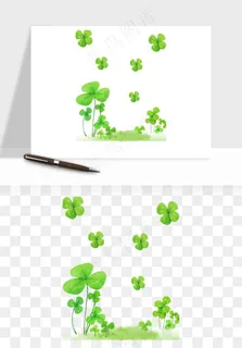 手绘四叶草幸运植物png免抠