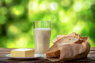 营养美味早餐面包吐司牛奶摄影图