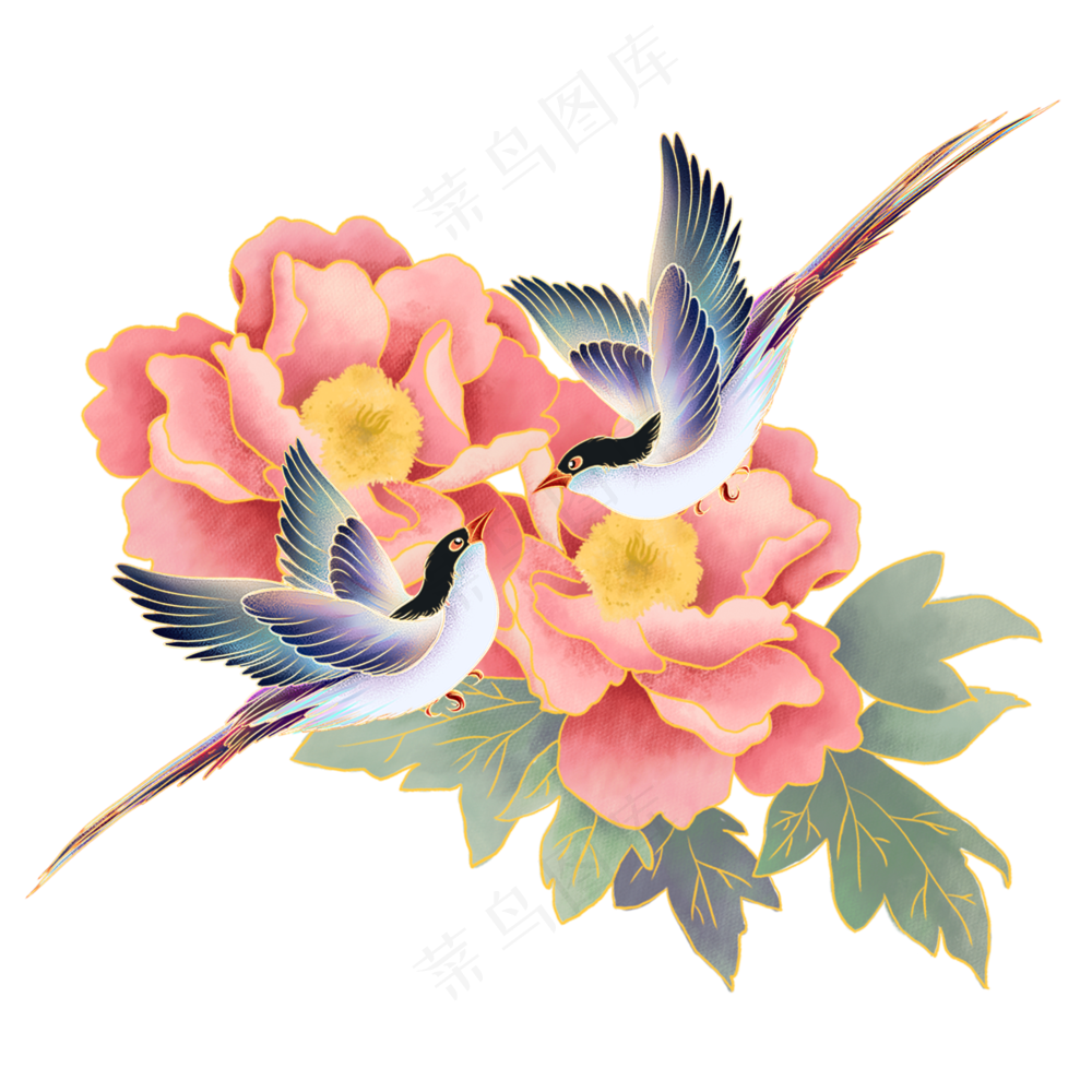 卡通漫画喜鹊比翼鸟